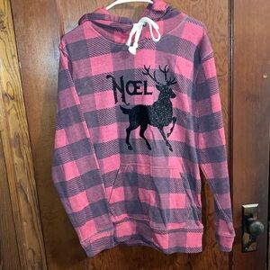 J. America Red Hoodie Noel reindeer shiny